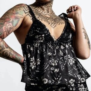 Killstar Moth To Flame Black Silk Top